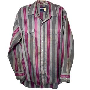 Wrangler vintage pearl snap western long sleeve shirt purple gray 16 1/2